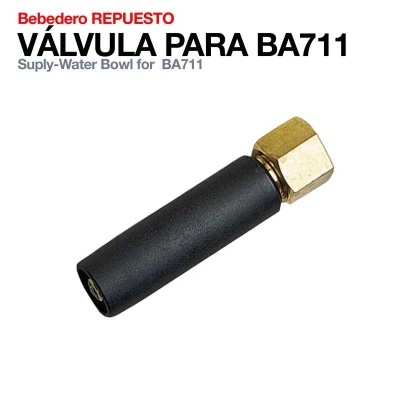 Válvula para bebedouro com parte preta e conector metálico dourado