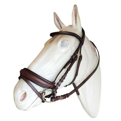 Cabeça de cavalo branca com cabresto de couro marrom