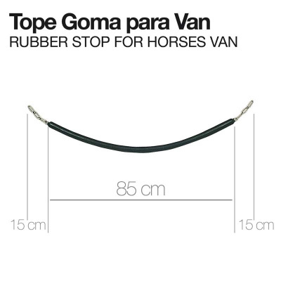 Tope Goma para Van preto com ganchos metálicos e medidas indicadas.