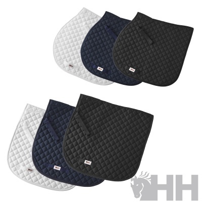 Mantais de sela de cavalo acolchoados em branco, azul escuro e preto com etiqueta HH