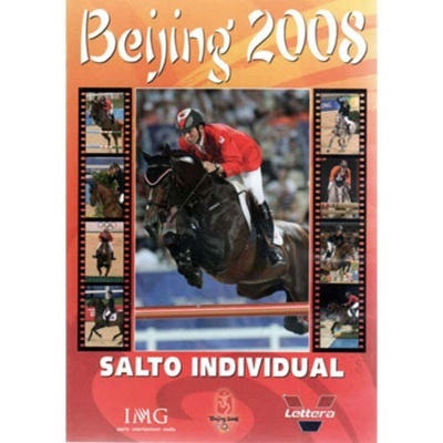 Capa DVD Salto Individual Beijing 2008 com fotos de cavaleiros a saltar obstáculos