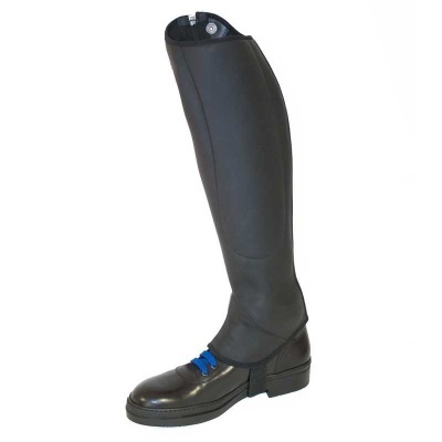 Bota preta de equitação com atacadores azuis