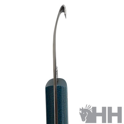 Gancho metálico fino com cabo azul texturizado e logótipo HH cinzento