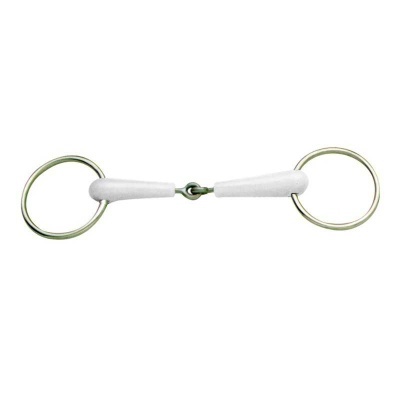 freio para cavalo com anéis dourados e peça central branca