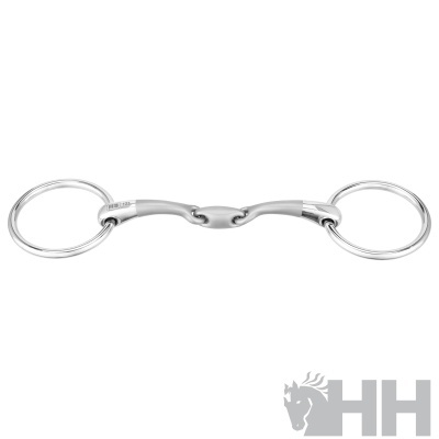 Freio de anéis metálico prateado com duas argolas e articulações no meio