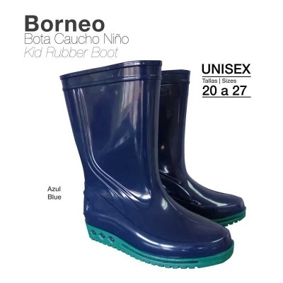 Botas de borracha azul para criança com sola verde