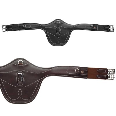 Cinchas de equitação em couro castanho e preto com presilhas metálicas