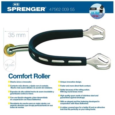 Espora HS Sprenger Comfort Roller de aço inoxidável com borracha preta e etiqueta com texto