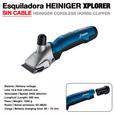 Máquina de tosquiar Heiniger Xplorer azul e preta