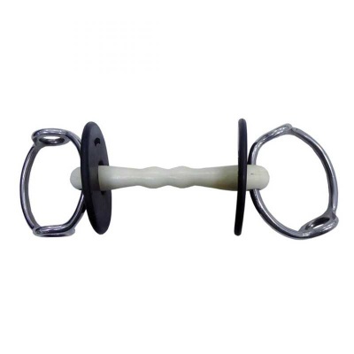 Freio de metal com argolas cromadas e parte central branca