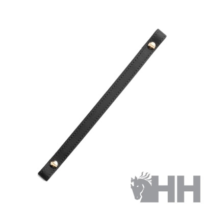 Pulseira fina preta em pele com detalhes metálicos dourados