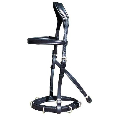 Cabeçada preta para cavalo em couro com fivelas metálicas