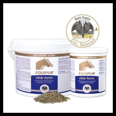 Dois frascos de suplemento EQUIPUR zink forte com pellets castanhos visíveis