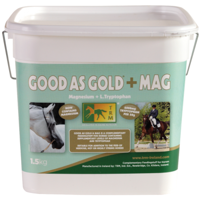Embalagem branca de suplemento para cavalos GOOD AS GOLD + MAG.