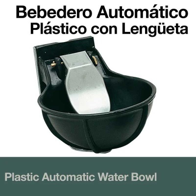 Bebedouro automático plástico preto com lengüeta metálica prateada