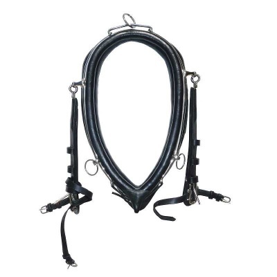 Peitoral de cavalo em couro preto com detalhes metálicos