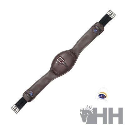 Cilha de couro castanho com fivela metálica dupla e acolchoamento