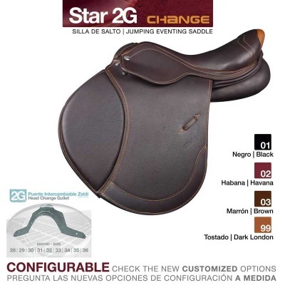 Sela de salto de pele castanha Star 2G CHANGE com vários textos informativos