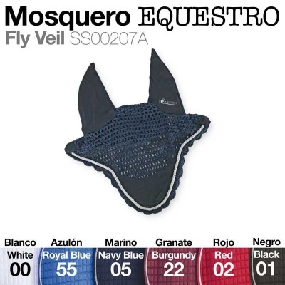 Mosquero equestre Fly Veil azul com detalhes brancos e cores disponíveis listadas