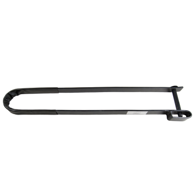 Arame metálico revestido a plástico preto com etiqueta branca.