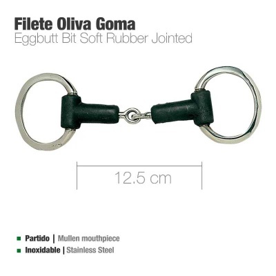 Freio para cavalo Eggbutt Bit Soft Rubber Jointed de borracha preta e aço inox de 12,5 cm