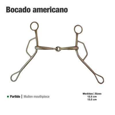 Estribo metálico bocado americano prateado com argolas e barra articulada