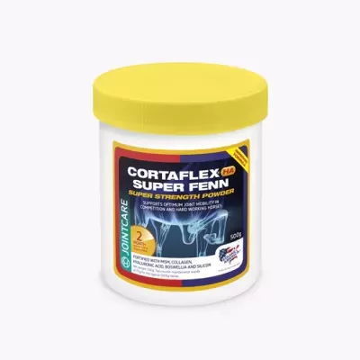 Frasco branco com tampa amarela de suplemento Cortaflex Super Fenn HA