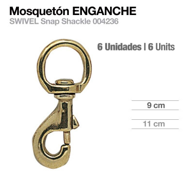 Mosquetão metálico dourado com fecho giratório e mola