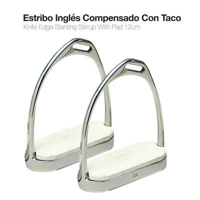 Dois estribos ingleses compensados cromados com tacos brancos