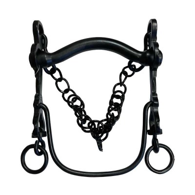 Freio de cavalo em metal preto com corrente
