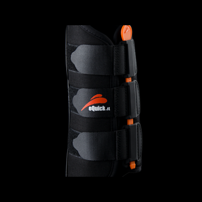 Protector ortopédico preto com tiras e logo eQuick.it orange