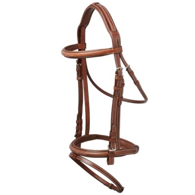 Bridão de cavalo em pele castanha com fivelas metálicas