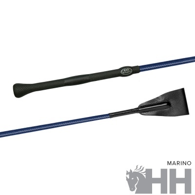 Chicote de equitação azul e preto com logotipo HH