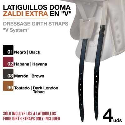 Latiguillos de doma ZALDI EXTRA em sistema V em várias cores com textura de couro