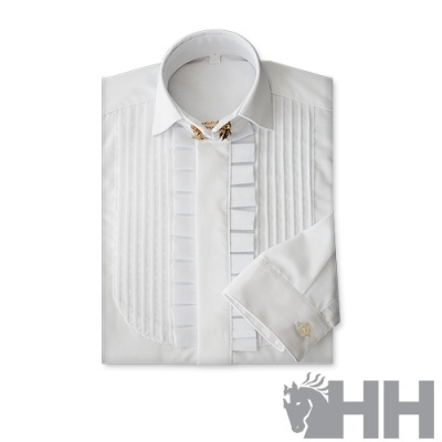 Camisa branca de algodão com detalhes de pregas verticais