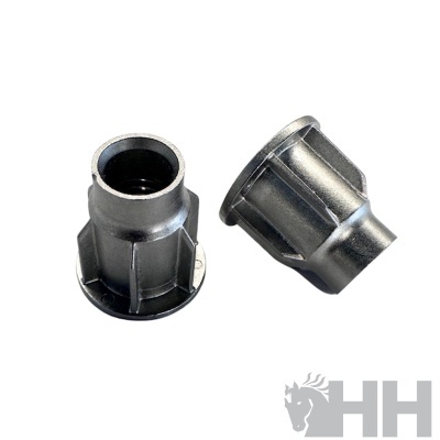 Dois adaptadores metálicos pretos com reforço sobre fundo branco com logotipo HH cinzento