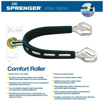Estribo HS Sprenger Comfort Roller preto com design inovador e punho em borracha.