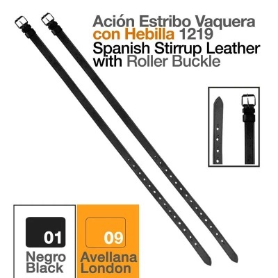 Tirantes de estribo em pele preta com fivela