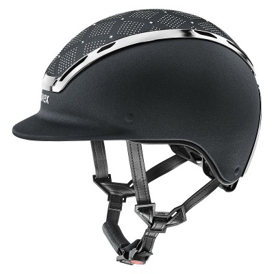 Capacete de equitação preto com correias e design aerodinâmico