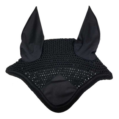 touca preta para cavalo com orelhas e detalhe em tecido