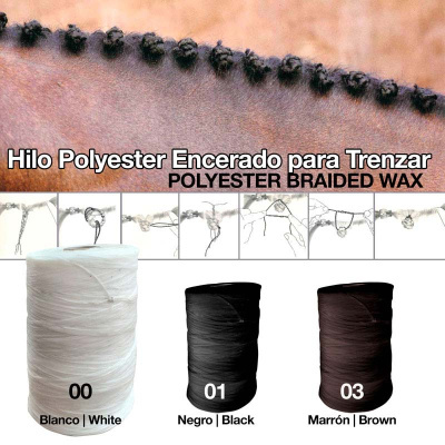 Fio encerado para trançar em poliéster em três cores: branco, negro e marrom
