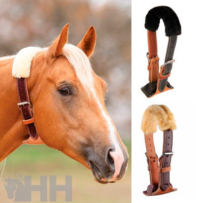 Coleira para cavalo em pele castanha com forro em pelo sintético