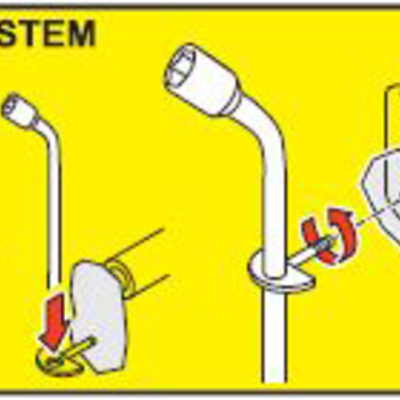Instruções do sistema de pânico com desenho de chave e partes metálicas