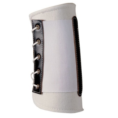 aparelho ortopédico branco com faixa elástica e bordas pretas