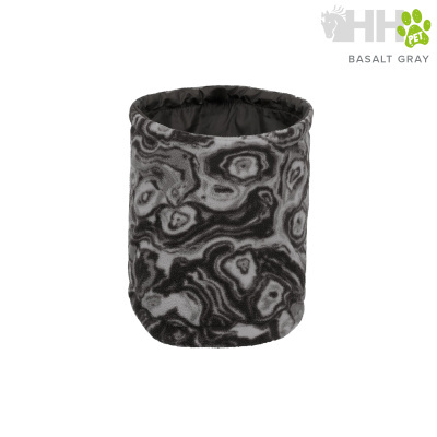 Produto cilindrico em tecido cinzento com padrão preto e interior preto