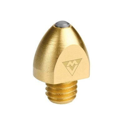 Parafuso dourado cónico com topo cinzento e símbolo gravado
