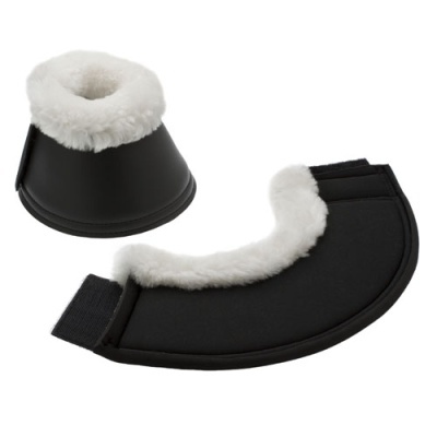 Proteções para casco de cavalo pretas com forro branco de pele sintética