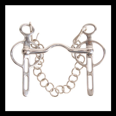 Freio de metal prateado com corrente em fundo branco