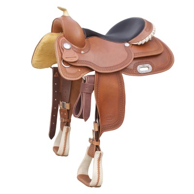 Sela de equitação Western em couro castanho e assento preto