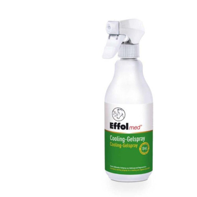 Frasco branco com spray e etiqueta verde Effol med Cooling-Gelspray